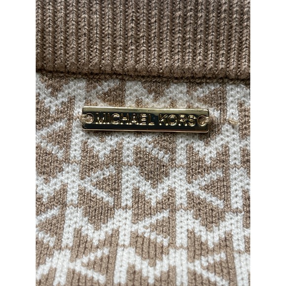 Michael Kors MK Logo Jacquard Knit Button Front Cardigan Sweater Beige Tan M - Picture 4 of 10